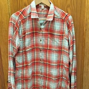 Long, plaid button down with pockets